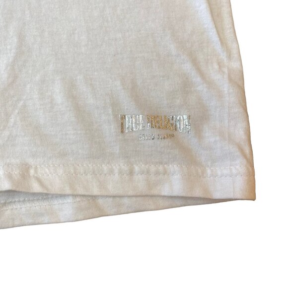 TRUE RELIGION T-shirt Short Sleeve V-neck Sz Med White Silver Logo NWOT - Picture 3 of 5